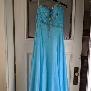 Corset Aqua Blue Chiffon Dress with Rhinestones